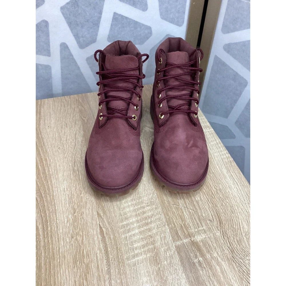 Timberland Big Girls size 2 Eu 34 Premium Waterproof Boot maroon Leather Nubuck
